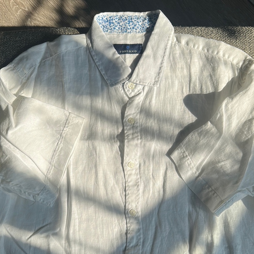 Erbario Toscano White Linen Casual Button Down Shirt (L)